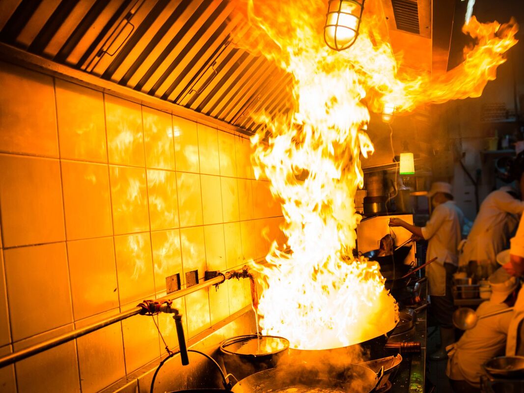 restaurant kitchen on fire
